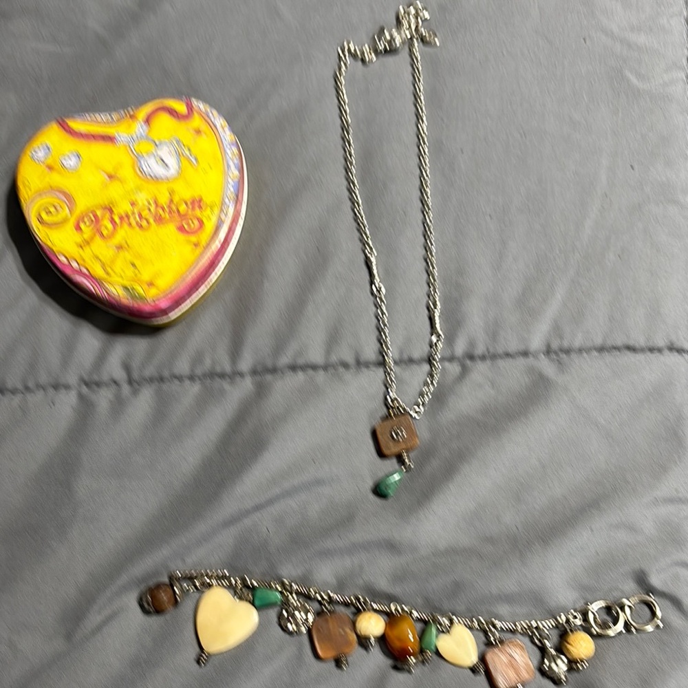 Brighton Silver and Brown Necklace with Heart Charms